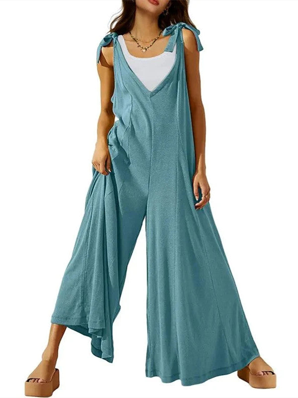 Women's Tie Strap Causal Sleeveless Wide Leg Long Rompers