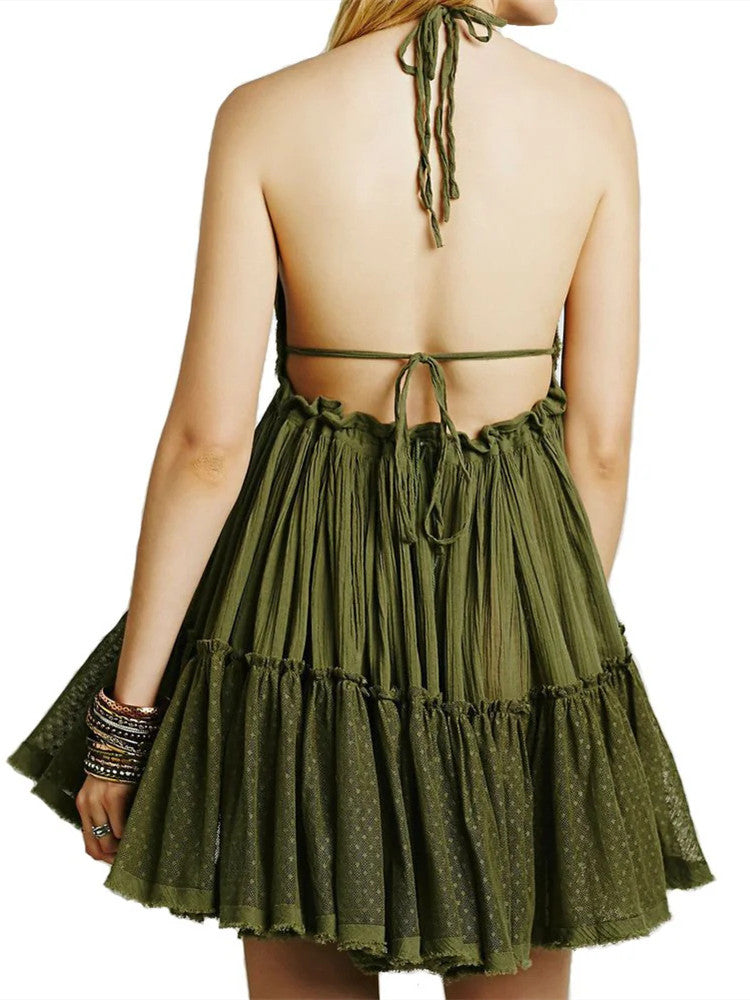 Women's Bohemian Style Spliced Backless Short Beach Dresses