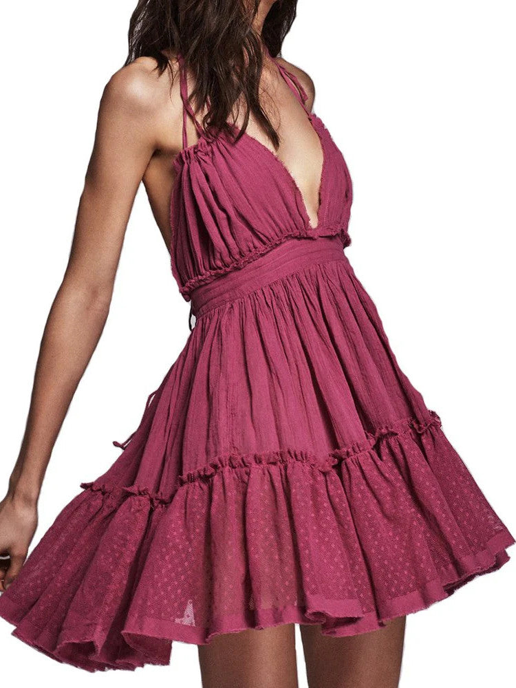 Women's Bohemian Style Spliced Backless Short Beach Dresses