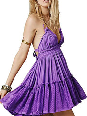 Women's Bohemian Style Spliced Backless Short Beach Dresses