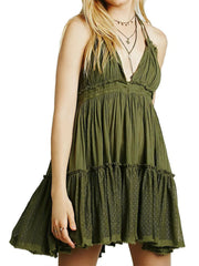 Women's Bohemian Style Spliced Backless Short Beach Dresses