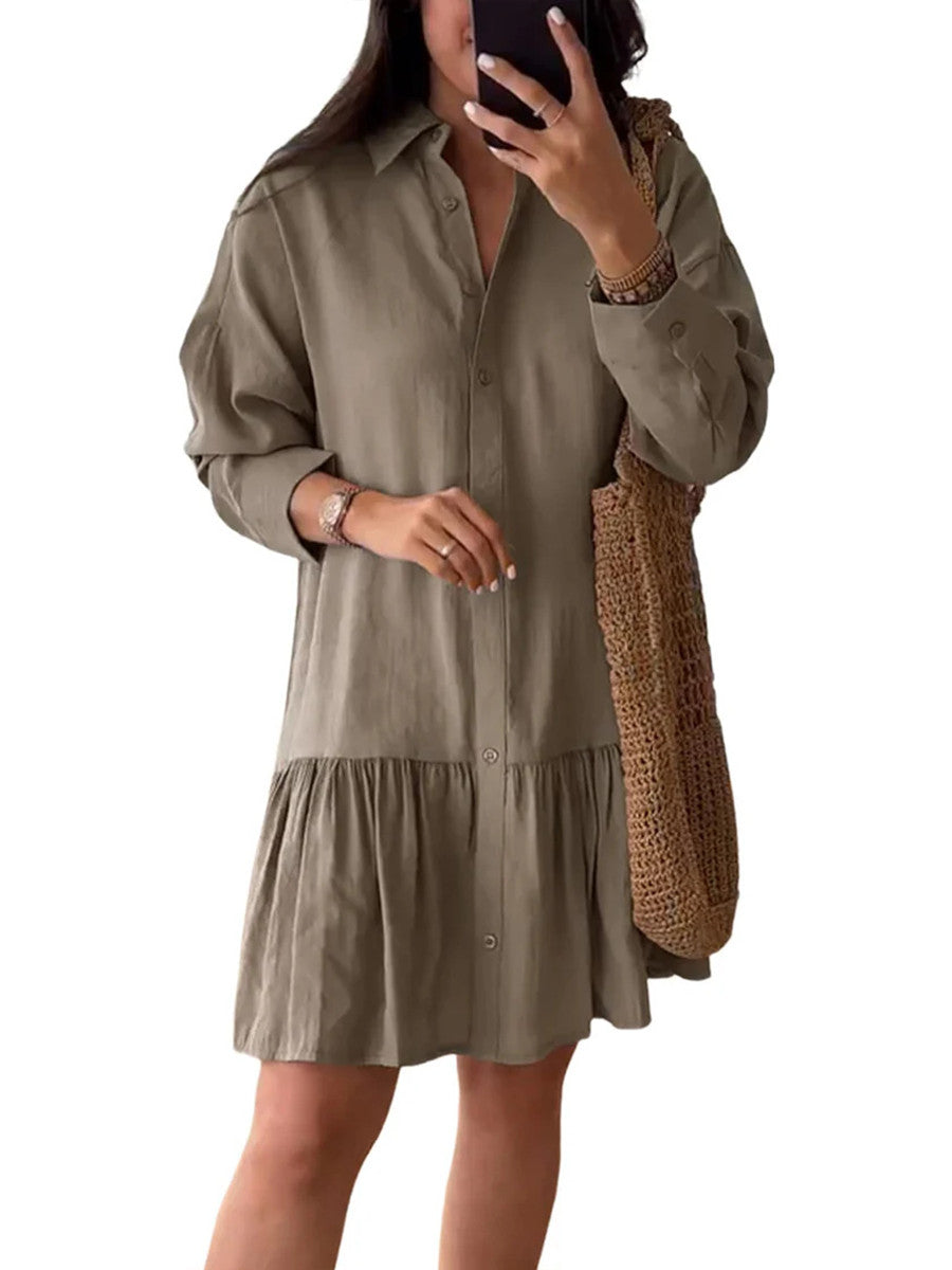 Women's Fashion Loose Button Down Shirt Dress