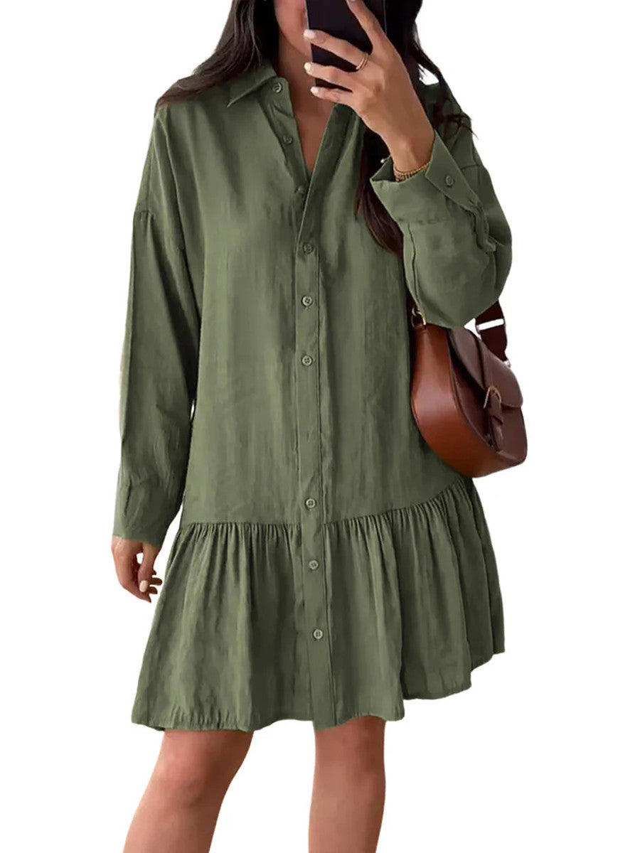 Women's Fashion Loose Button Down Shirt Dress