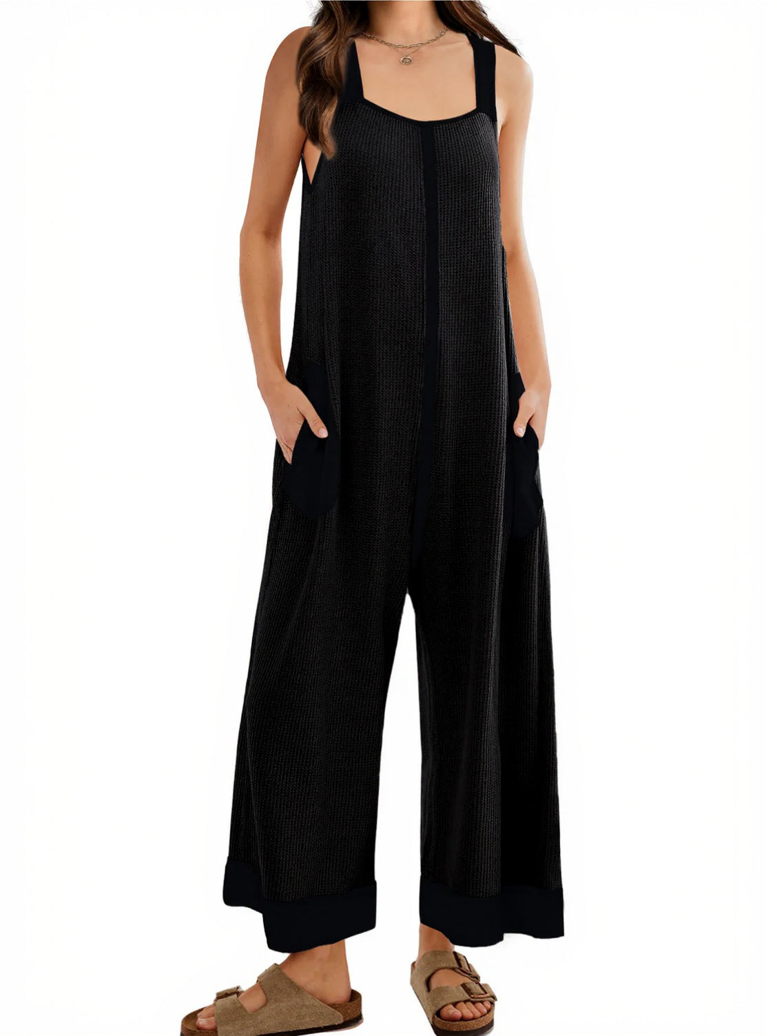 Women's Waffle Knit Wide Leg Jumpsuits