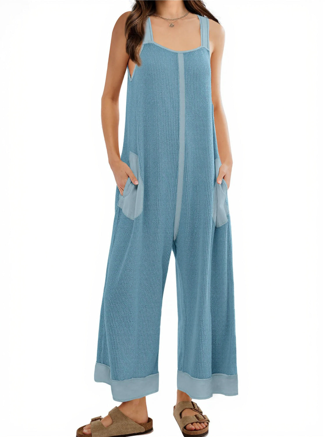 Women's Waffle Knit Wide Leg Jumpsuits