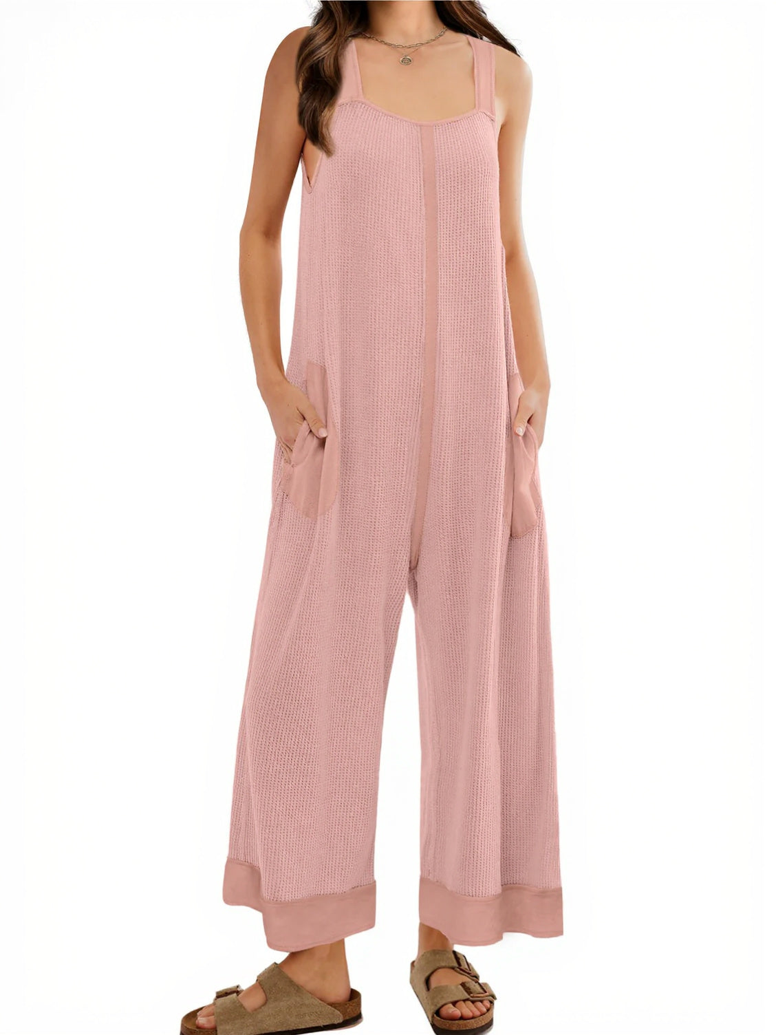 Women's Waffle Knit Wide Leg Jumpsuits
