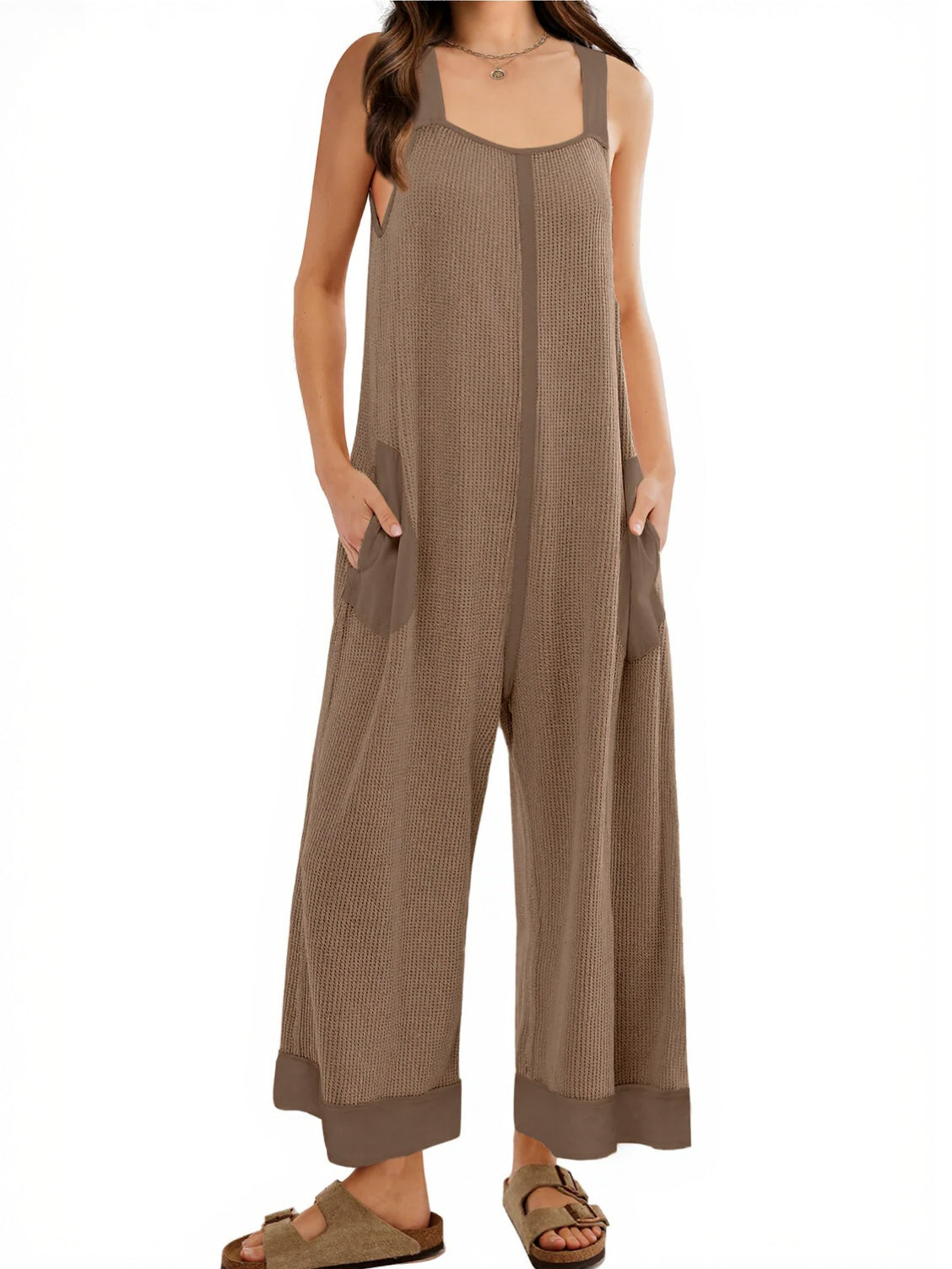 Women's Waffle Knit Wide Leg Jumpsuits