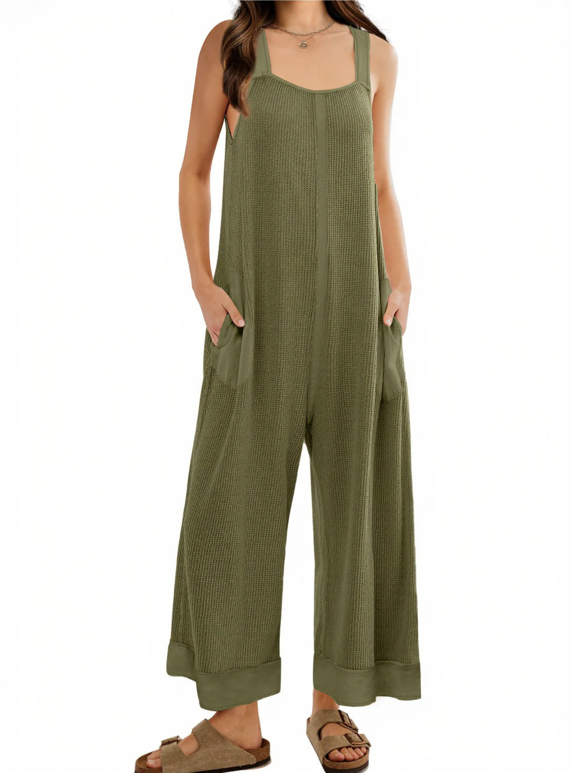 Women's Waffle Knit Wide Leg Jumpsuits