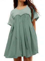 Women's Summer Pleated Babydoll Dress with Pockets