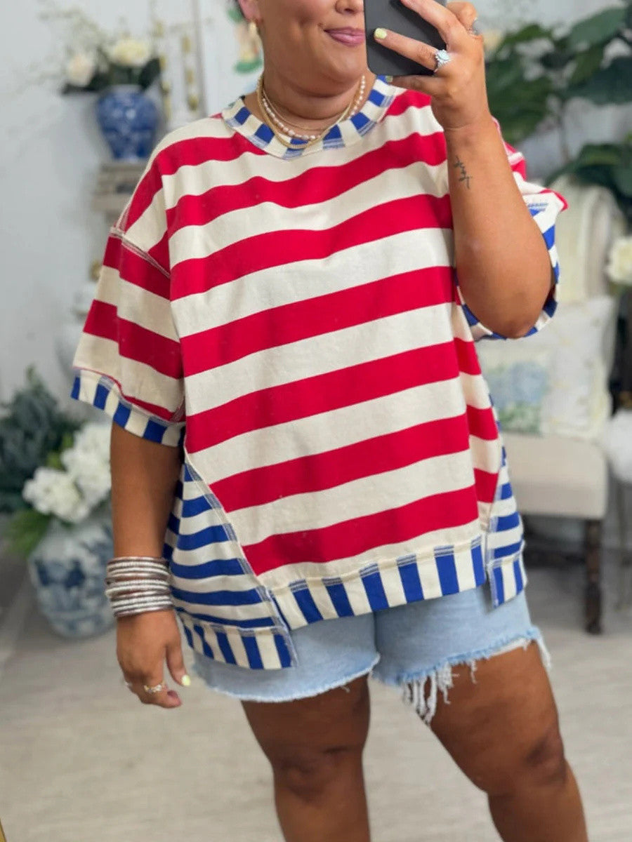 New Women's Mixed Stripes Oversized T-shirt