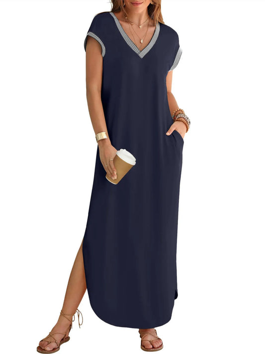 Women's V Neck Split Loose Long Dress