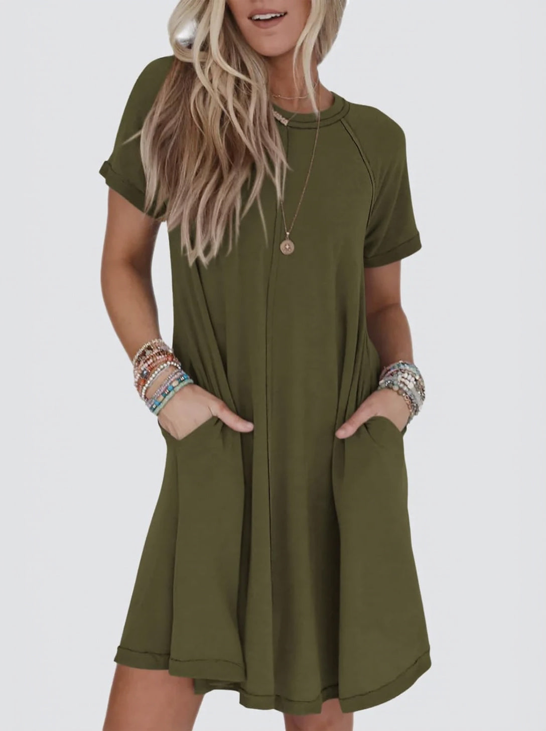 Women's Short Sleeve Soft T Shirt Dress With Pockets