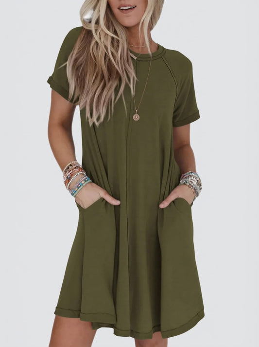 Women's Short Sleeve Soft T Shirt Dress With Pockets