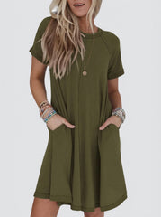 Women's Short Sleeve Soft T Shirt Dress With Pockets