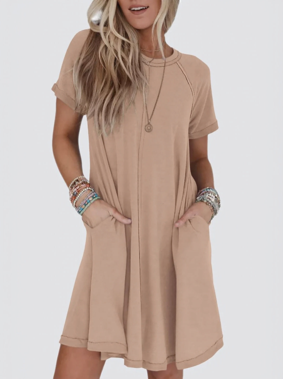 Women's Short Sleeve Soft T Shirt Dress With Pockets