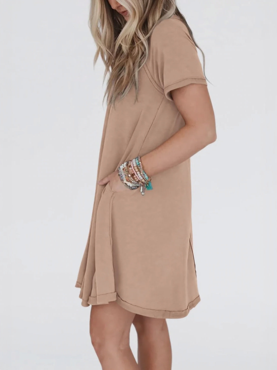 Women's Short Sleeve Soft T Shirt Dress With Pockets