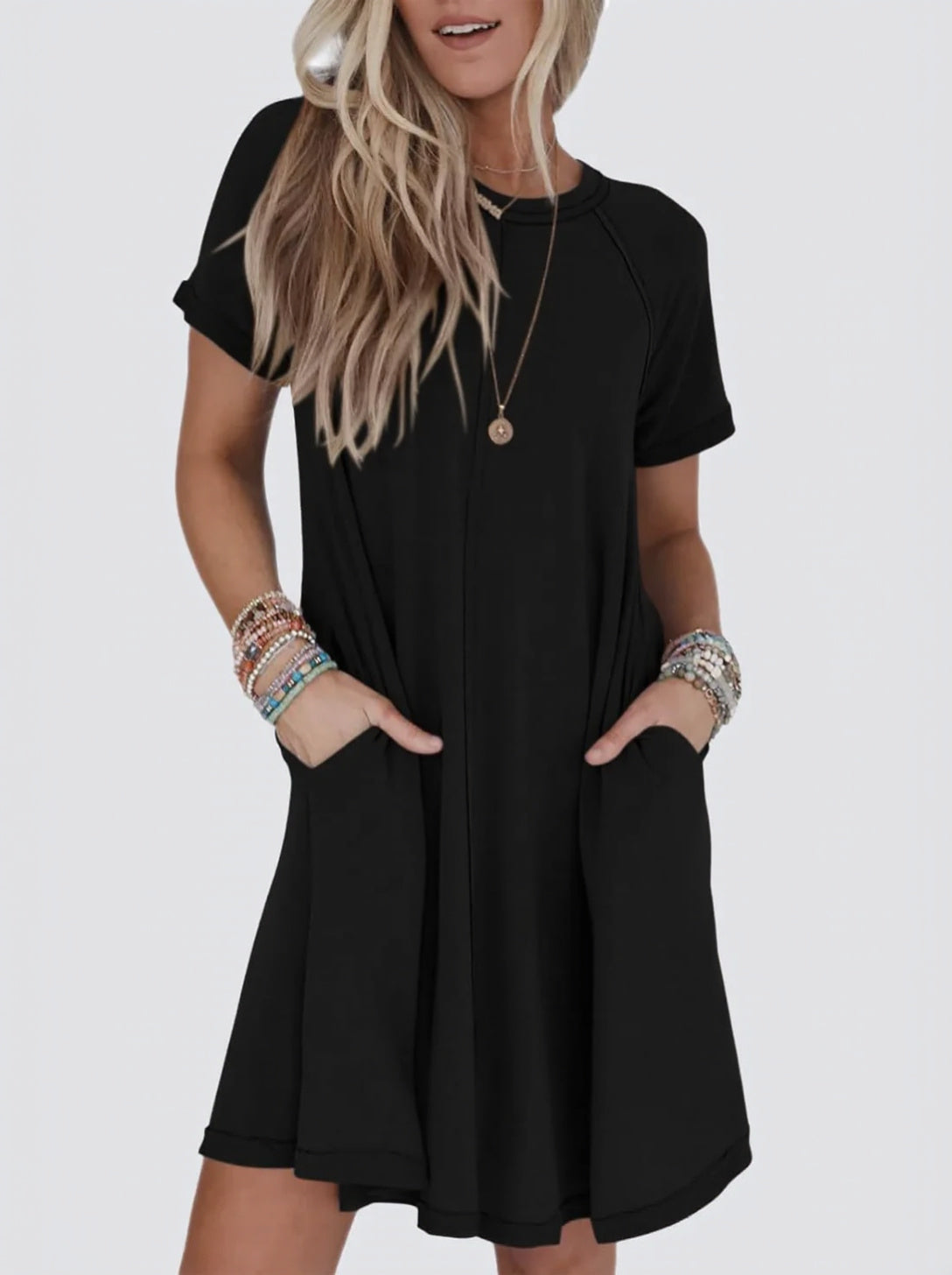 Women's Short Sleeve Soft T Shirt Dress With Pockets