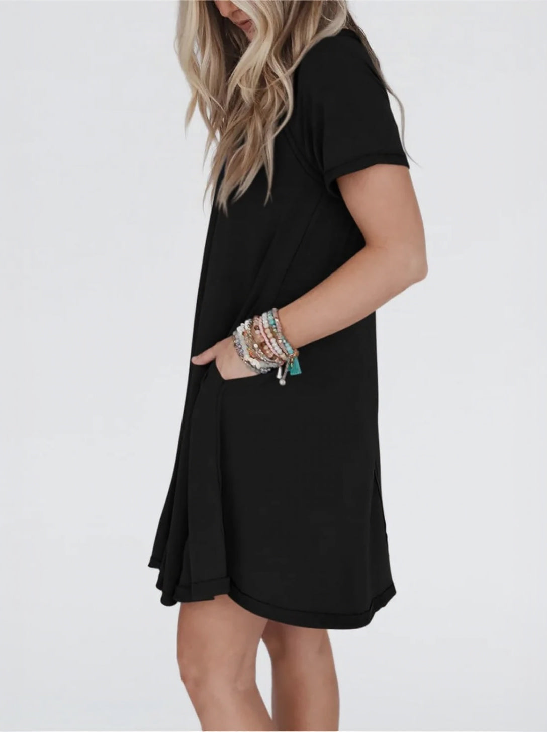 Women's Short Sleeve Soft T Shirt Dress With Pockets