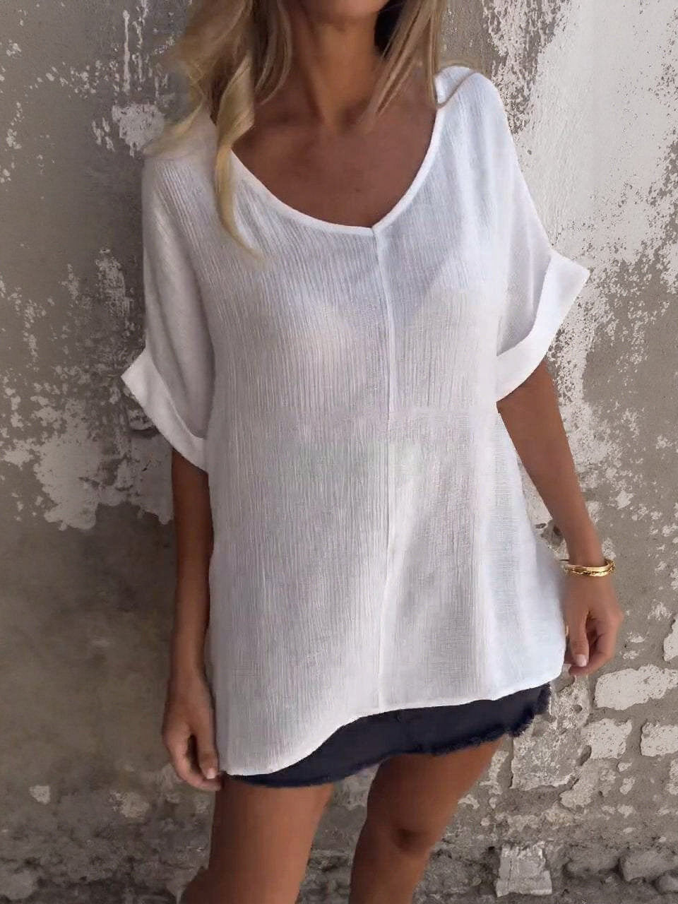 Women's V-neck Mid-sleeve Casual Top