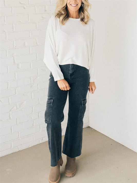 Women's Ribbed Dolman Long Sleeve Top