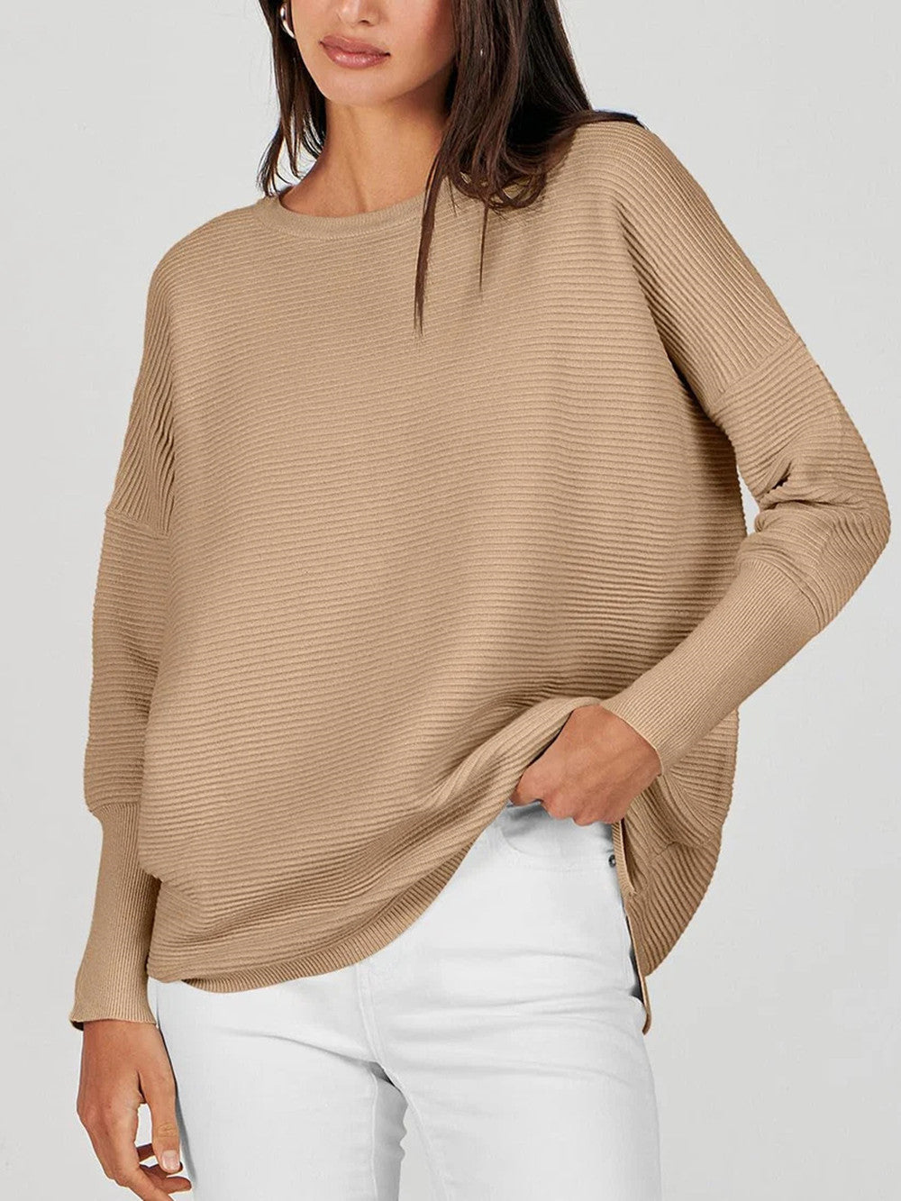 Women's Batwing Long Sleeve Ribbed Knit Sweater