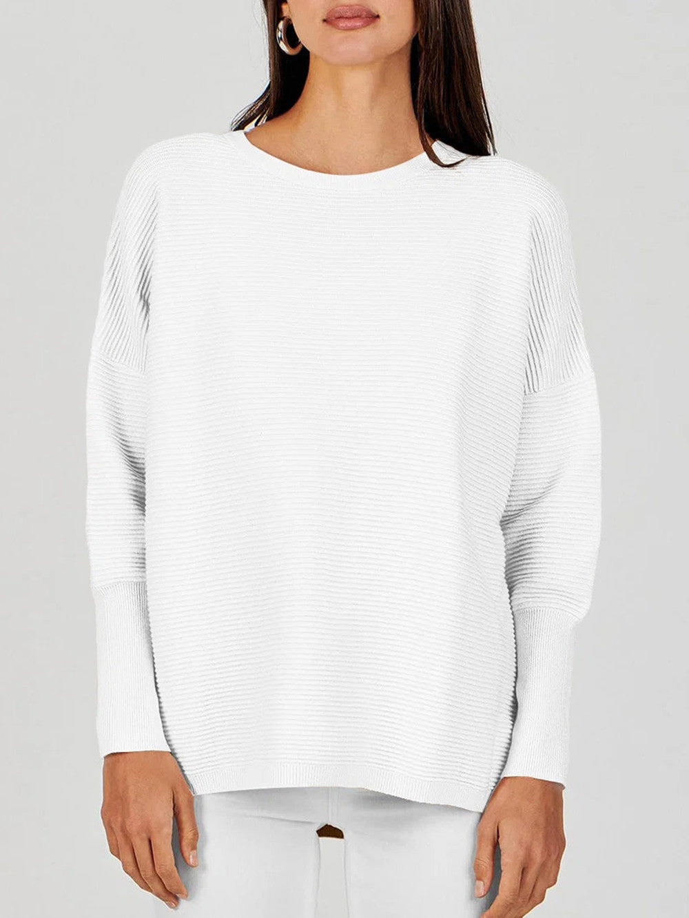 Women's Batwing Long Sleeve Ribbed Knit Sweater