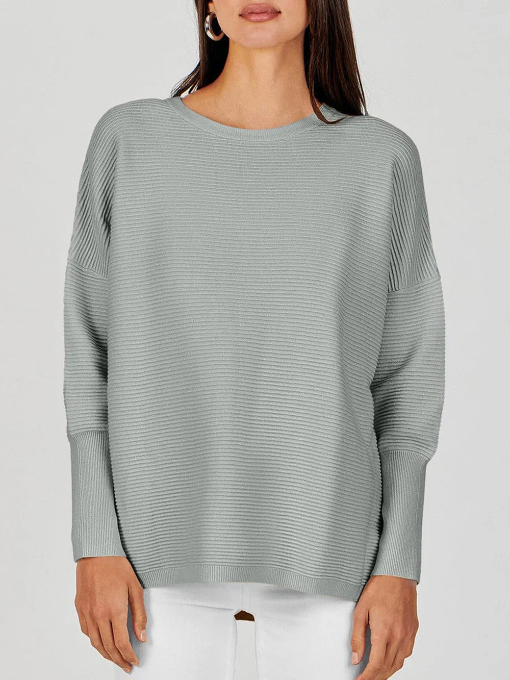 Women's Batwing Long Sleeve Ribbed Knit Sweater