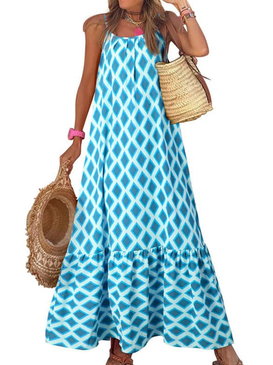 Women's Spaghetti Strap Ruffled Bohe Maxi Dress