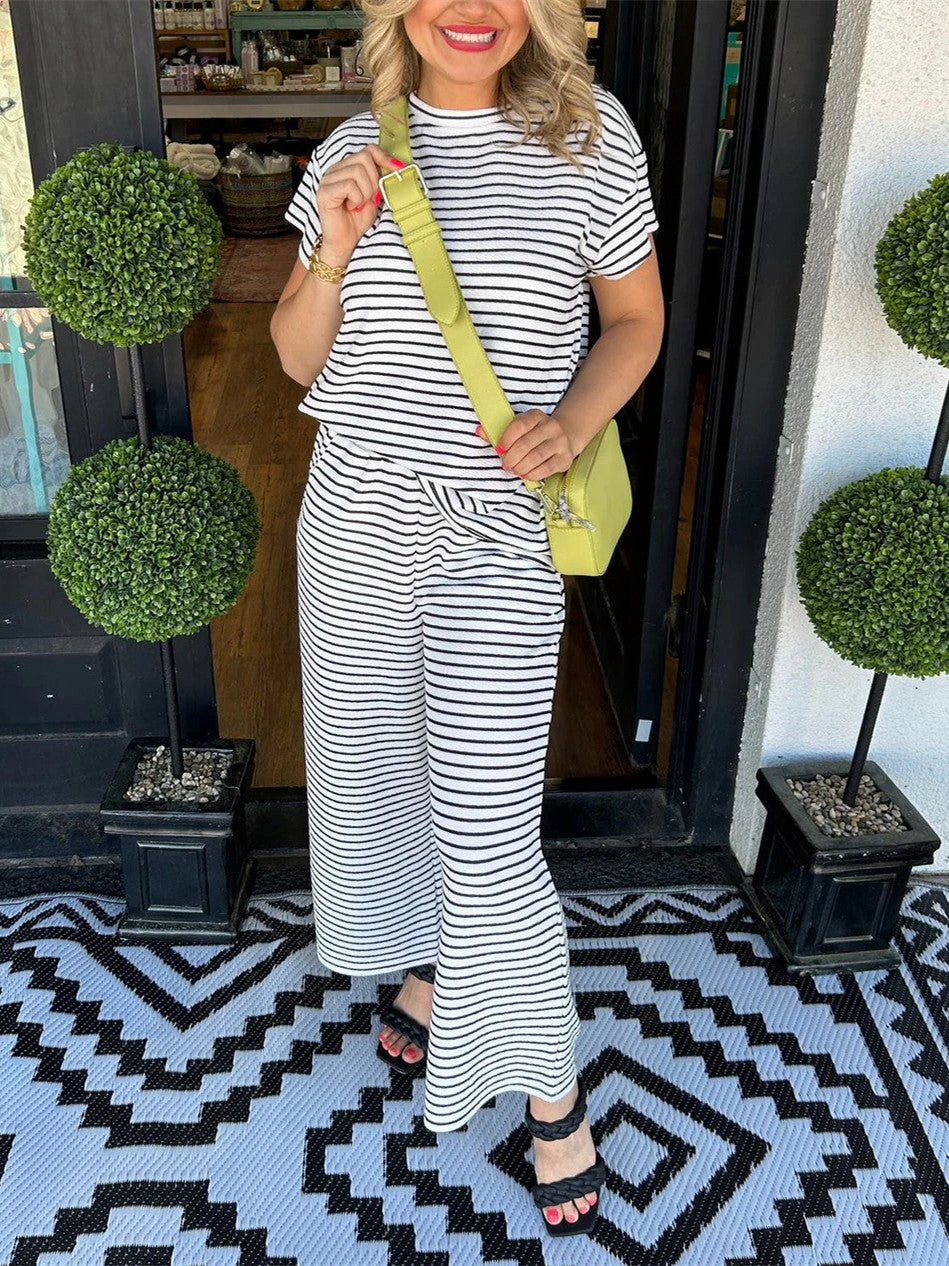 Women's Casual Striped Two Piece Set