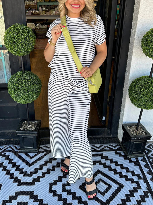 Women's Casual Striped Two Piece Set