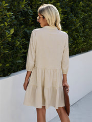 Women's Button Down 3/4 Sleeve Gingham Shirt Dress