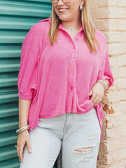 Women's Dolman Sleeves Ribbed Button Down Top