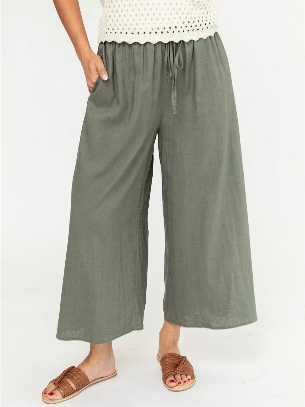 Women's Drawstring Wide Leg Side Slit Pants