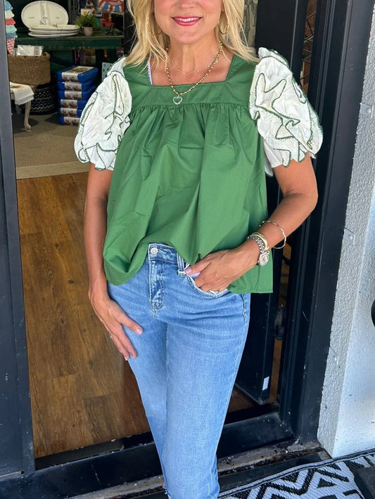 Women's Square Neck Ruffle Sleeve Top