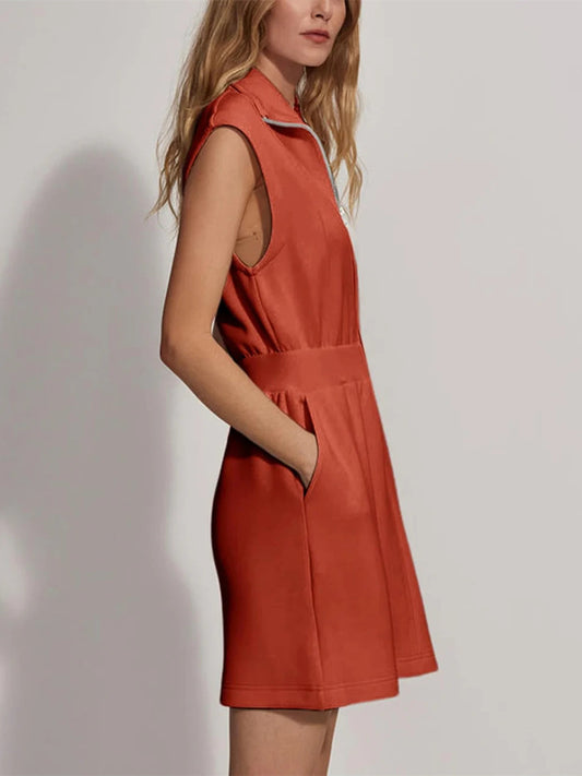 Women's Zipper Mini Dress with Pockets