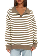 Women's Oversized Contrast Long Sleeve Striped Sweatshirts