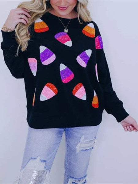 Women's Candy Corn Sequin Embellished Sweatshirt