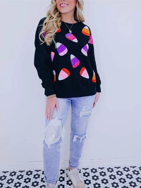 Women's Candy Corn Sequin Embellished Sweatshirt