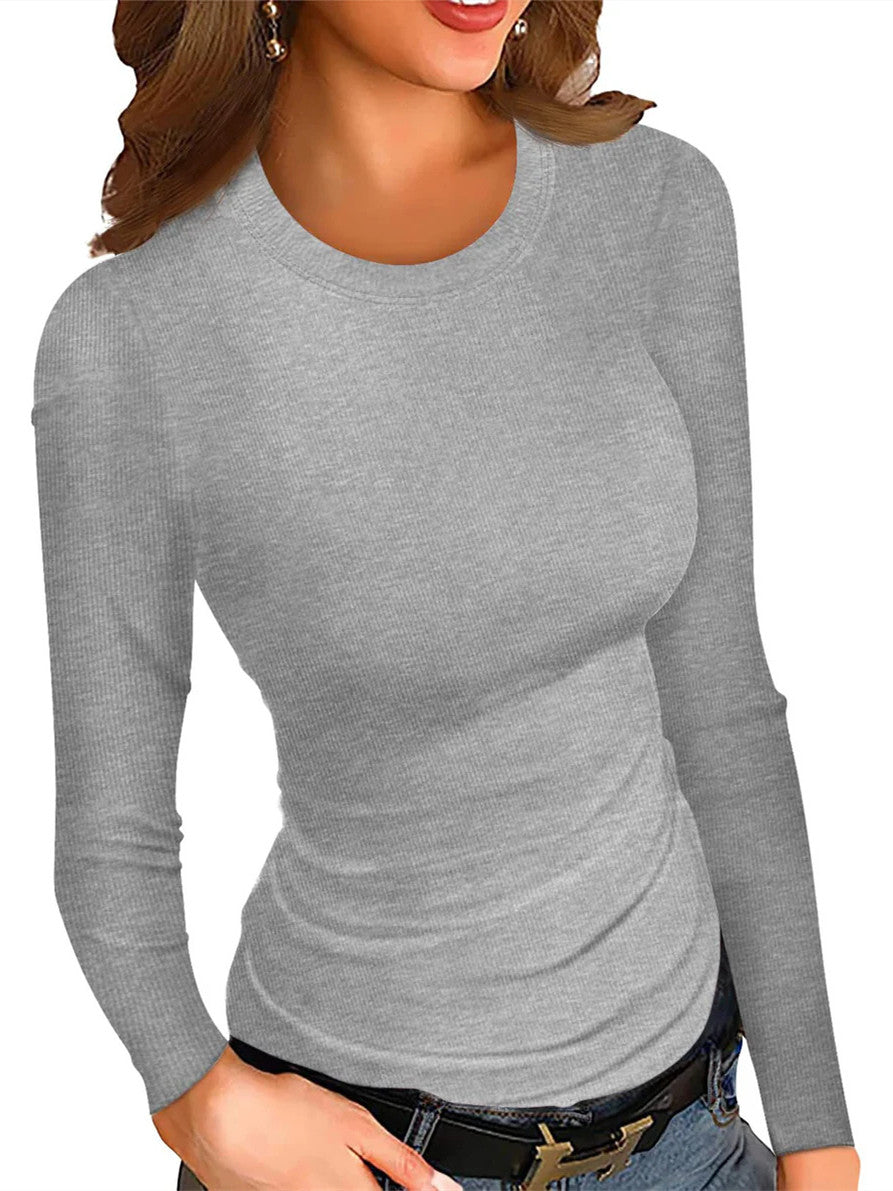 Round Neck Stretch Slim Ribbed Basic Shirts