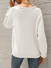 Women's Casual Knitted Button Ruffle Pullover Sweater