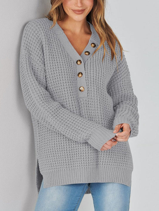 Women's Waffle Side Slit Knit Sweater