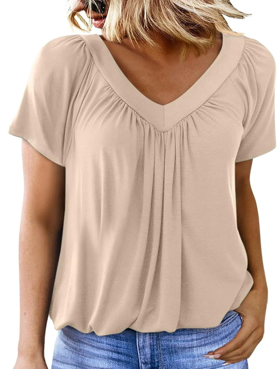 Women's Casual Short Sleeve V Neck Basic T-shirts