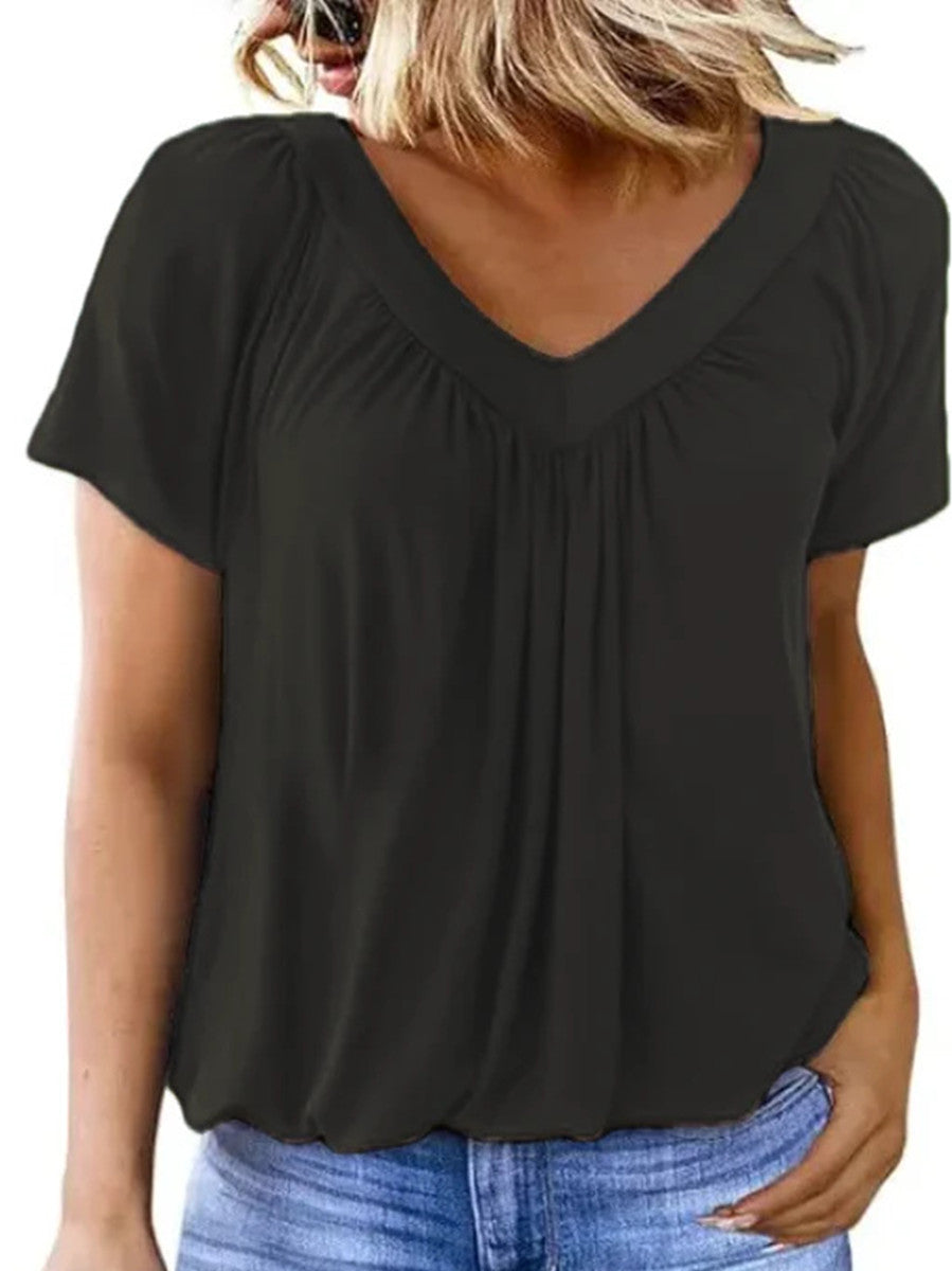 Women's Casual Short Sleeve V Neck Basic T-shirts