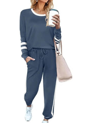 Women's Long Sleeve Pullover and Drawstring Sweatpants Cozy 2 Piece Set