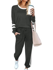 Women's Long Sleeve Pullover and Drawstring Sweatpants Cozy 2 Piece Set