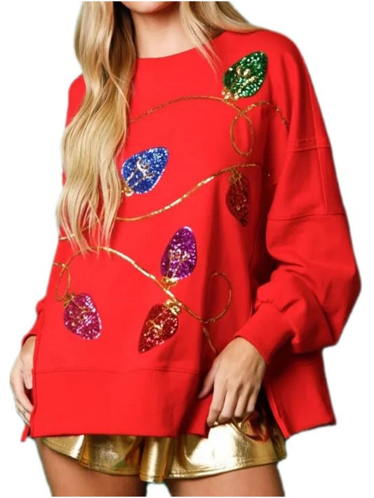 Women's Christmas Light Sequin Sweatshirt