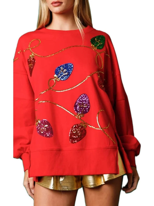 Women's Christmas Light Sequin Sweatshirt