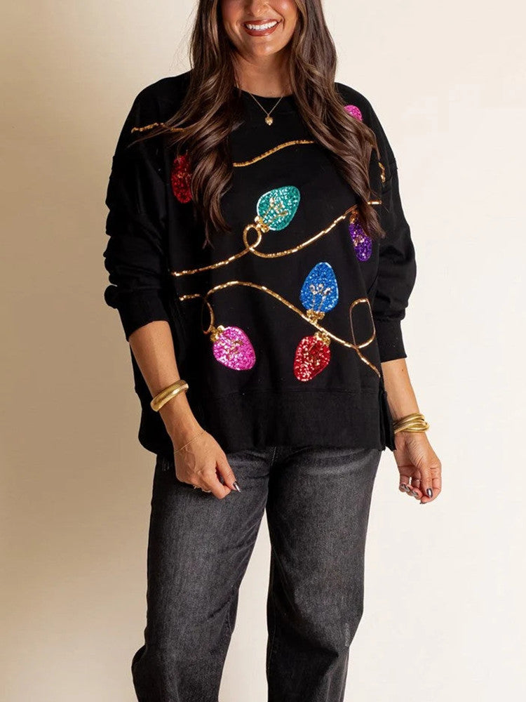 Women's Christmas Light Sequin Sweatshirt