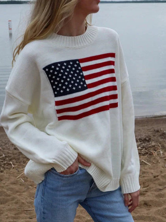 Women's Patriotic Flag Knit Sweater