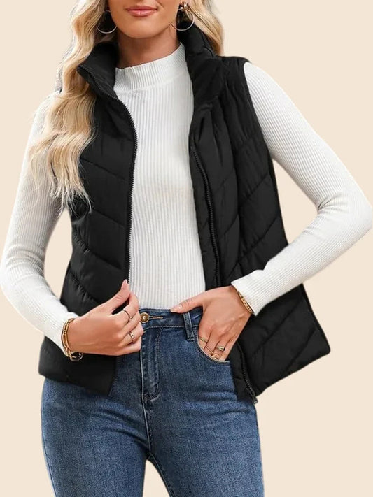 Women's Sleeveless Zip Up Stand Collar Quilted Puffer Jacket Vest